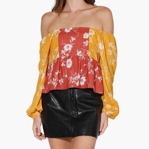 SALE🆕Walter Baker Cleo Feminine Floral Colorblock Long Sleeve Peplum Top::BOHO